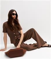 Women's Brown Compact Knit Wide Leg Trouser New Look