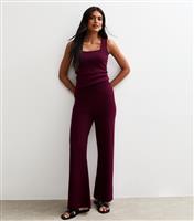 Women's Burgundy Compact Knit Wide Leg Trouser New Look