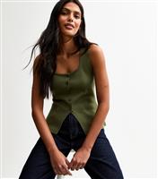 Women's Khaki Compact Knit Square Neck Waistcoat New Look