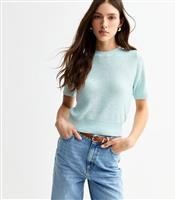 Women's Blue Metallic Knit Sequin Embellished Knit Top New Look