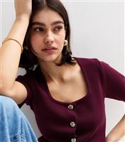 Women's Burgundy Compact Knit Short Sleeve Cardigan New Look