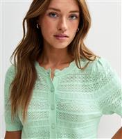 Women's Teal Pointelle Knit Short Sleeve Cardigan New Look
