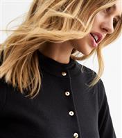 Women's Black Compact Knit Button Up Cardigan New Look