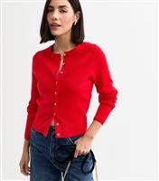 Women's Red Compact Knit Button Up Cardigan New Look