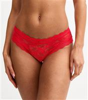 Women's Dark Red Lace Short Briefs New Look
