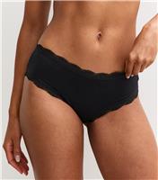 Women's Black Cotton Lace Trimmed Short Briefs New Look