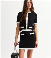 Women's Black Contrast Trim Buttoned Short Sleeve Cardigan New Look