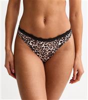 Women's Brown Leopard Print Lace Trim Thong New Look