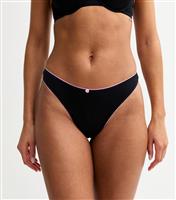 Women's Black and Pink Contrast Trim Micro Thong New Look