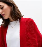 Women's Red Chunky Knit Balloon Sleeve Cardigan New Look