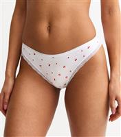 Women's White Cherry Print Lace Trimmed Briefs New Look