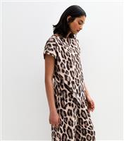 Women's Brown Leopard Print Textured Slit Hem Top New Look