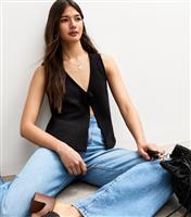 Women's Black Soft Touch Flower Trim Waistcoat New Look