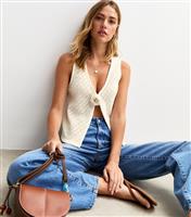 Women's Cream Soft Touch Flower Trim Waistcoat New Look