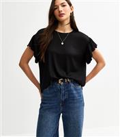 Women's Black Textured Frilly Trim Top New Look