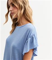 Women's Blue Textured Frilly Trim Top New Look