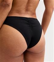Women's Black Cotton Jersey Ruched Back Brazilian Briefs New Look