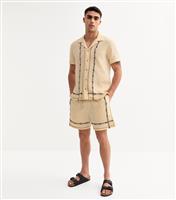Men's Cream Regular Floral Embroidered Shorts New Look