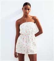 Women's White Starfish Embroidered Bandeau Playsuit New Look