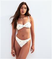Women's White Starfish Embroidered Bikini Top New Look