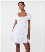 Women's White Puff Sleeve Mini Dress Pink Vanilla New Look