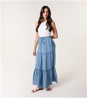 Women's Blue Beaded Tiered Midi Skirt Blue Vanilla New Look
