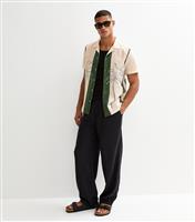 Men's Green Relaxed Palm Tree Print Revere Collar Bowling Shirt New Look