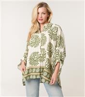 Women's Khaki Leaf Print Oversized Shirt Blue Vanilla New Look