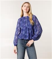 Women's Navy Printed Puffball Hem Top Blue Vanilla New Look