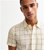 Men's Light Brown Short Sleeve Grid Check Shirt New Look