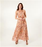 Women's Orange Printed Halterneck Maxi Dress Blue Vanilla New Look
