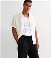 Men's Off White Relaxed Short Sleeve Textured Cotton Shirt New Look