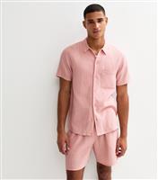 Men's Pink Relaxed Short Sleeve Textured Cotton Shirt New Look