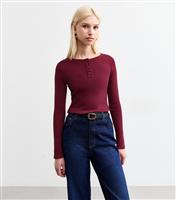 Women's Burgundy Long Sleeve Button Up Top New Look
