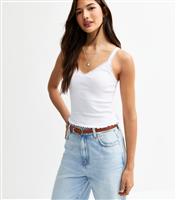 Women's White Lace Trim Strappy Cami Top New Look