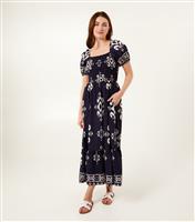 Women's Navy Printed Square Neck Midi Dress Blue Vanilla New Look
