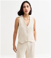 Women's Cream Pinstripe Waistcoat Blue Vanilla New Look