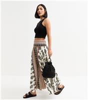 Women's Stone Geometric Print Wide Leg Trousers Blue Vanilla New Look