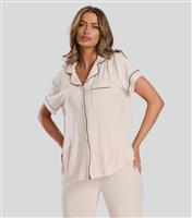 Women's Cream Ribbed Shirt and Trousers Pyjama Set Loungeable New Look