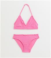 Girls' Light Pink Shirred Triangle Top Bikini Set New Look
