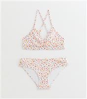 Girls' White Fruit Print Ruched Triangle Bikini Set New Look