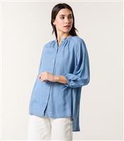 Women's Blue Chambray Button Front Blouse Blue Vanilla New Look