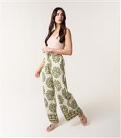 Women's Khaki Printed Wide Leg Trousers Blue Vanilla New Look