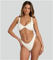 Women's Cream Zebra Crinkle High Leg Bikini Bottoms South Beach New Look