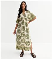Women's Khaki Floral Print Midi Dress Blue Vanilla New Look