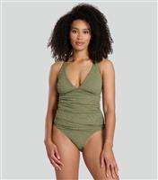 Women's Olive Green Zebra Crinkle Tankini Top South Beach New Look