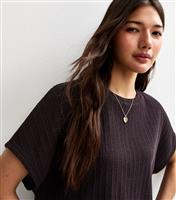 Women's Dark Brown Soft Touch Textured T-Shirt New Look