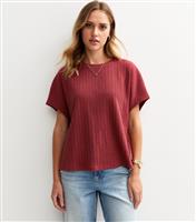 Women's Burgundy Soft Touch Textured T-Shirt New Look