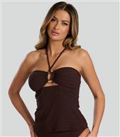 Women's Dark Brown Textured Ring Detail Tankini Top South Beach New Look