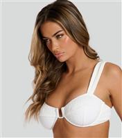 Women's White Textured U-Ring Bikini Top South Beach New Look